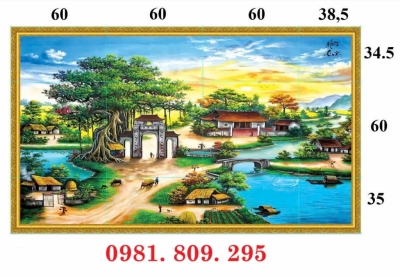 Tranh gạch ốp tường làng quê đẹp