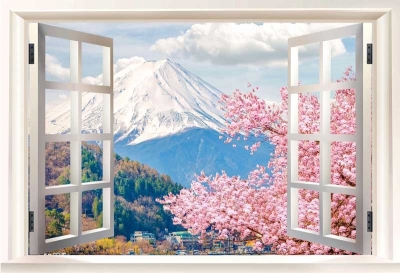 tranh 3D phòng khách, gạch tranh cửa sổ