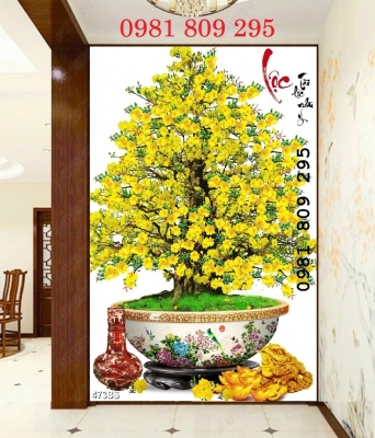 Tranh 3d hoa mai , gạch tranh 3d khổ dọc DP939