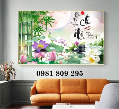 Tranh hoa sen , gạch tranh 3d trang trí nổi bật