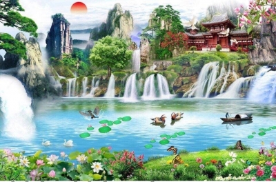 Gạch tranh 3d ốp tường phong cảnh - 100MNB