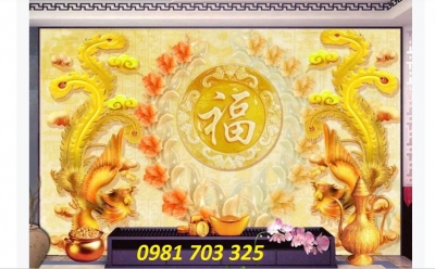 Tranh gạch 3D Long phụng sum vầy