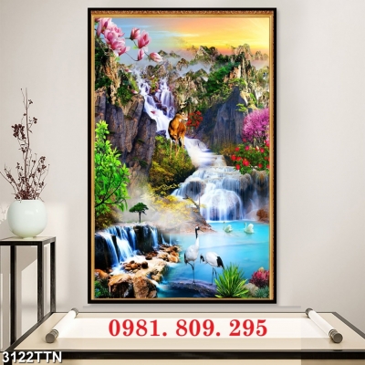 Tranh thác nước khổ dọc , tranh gạch 3d