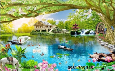 Gạch tranh phong cảnh trang trí phòng khách