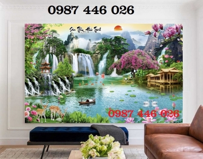 Tranh gạch men thác nước, tranh 3d ốp tường HP9723