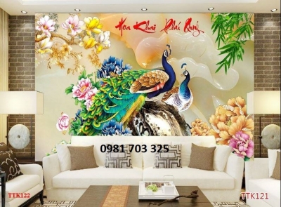 Tranh gạch chim công- tranh phong thủy