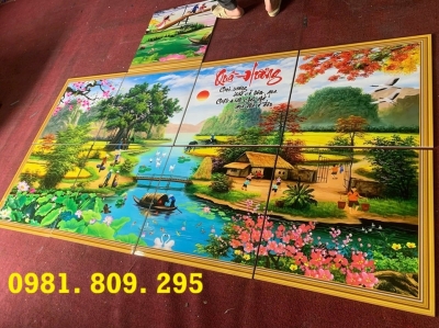 Gạch tranh ốp tường làng quê