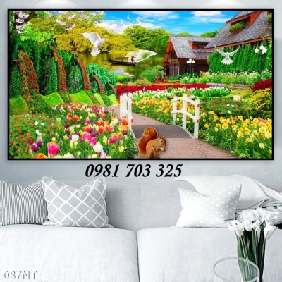 Gạch tranh đẹp vườn hoa 3d