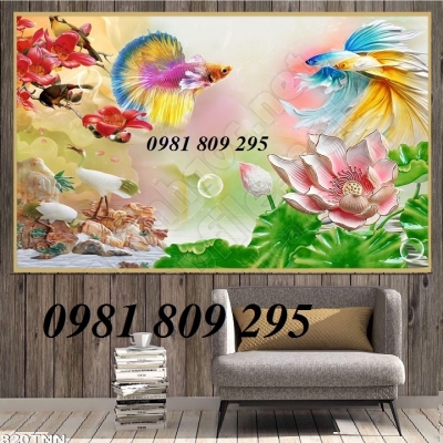 tranh gạch  cá bảy màu 3d