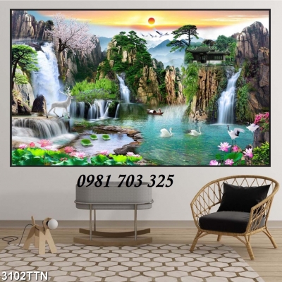 Gạch tranh thác nước phong thủy 3d