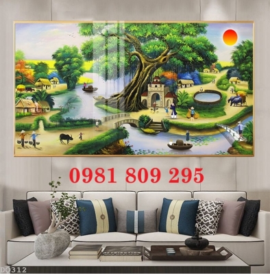 Tranh gạch 3d làng quê , tranh phòng khách HN939