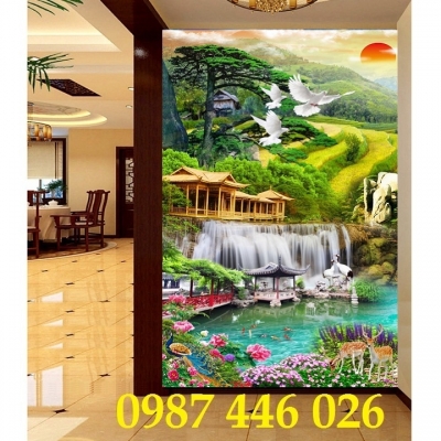 Gạch 3d tranh ốp tường phong cảnh thiên nhiên đẹp HP82