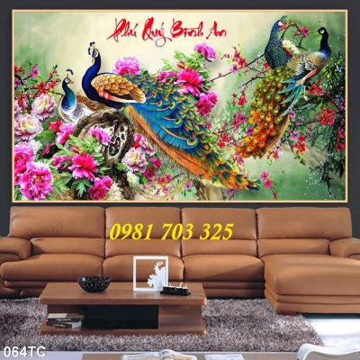 tranh chim công phong thủy, gạch tranh trang trí tường