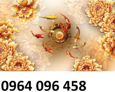 tranh gạch men 3d cá chép hoa mẫu đơn - MDC4