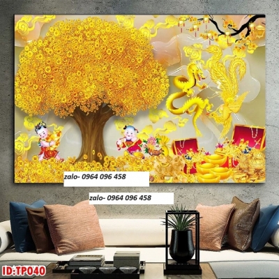Tranh gạch 3d cây tiền vàng - XBVV2