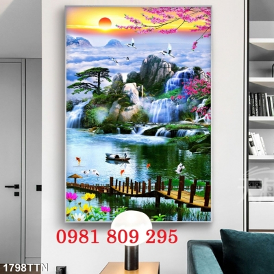 Tranh gạch men thác nước đứng HN8282