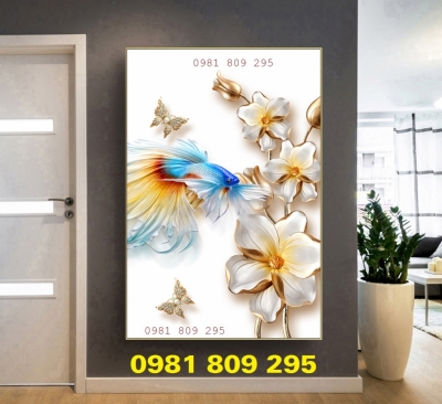 Tranh gạch hoa sen khổ đứng