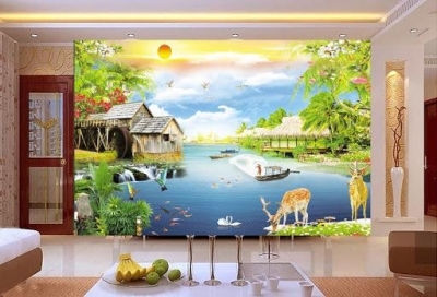 Tranh gạch cảnh làng quê yên bình
