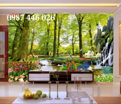 Gạch tranh ốp tường vườn hoa 3d