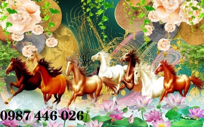 Tranh ngựa, gạch tranh bát mã, tranh ốp tương HP9822