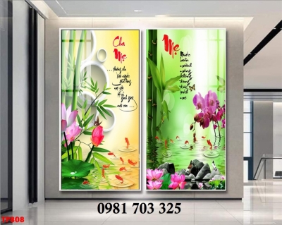 Tranh gạch men 3D thư pháp cha mẹ