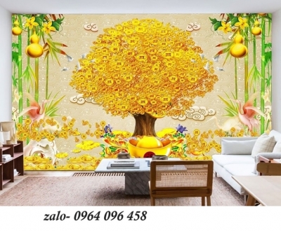 Tranh gạch cây tiền vàng 3d - KNB58