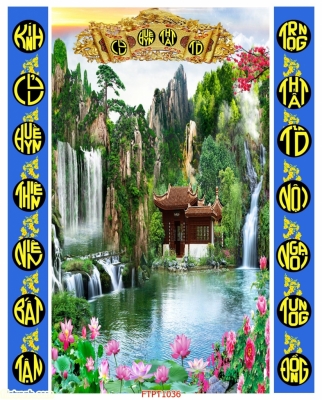 Tranh gạch 3d câu đối phòng thờ - XVCB663