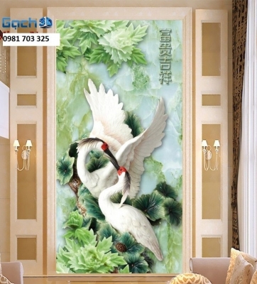 Tranh gạch tùng hạc cao cấp 3D