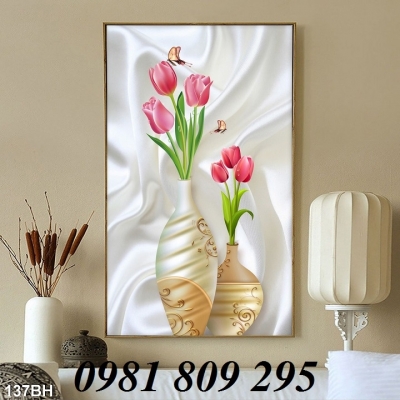 gạch tranh 3d bình hoa ốp tường