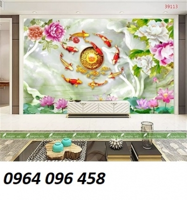 Tranh 3d cá chép - tranh gạch 3d cá chép - 755C