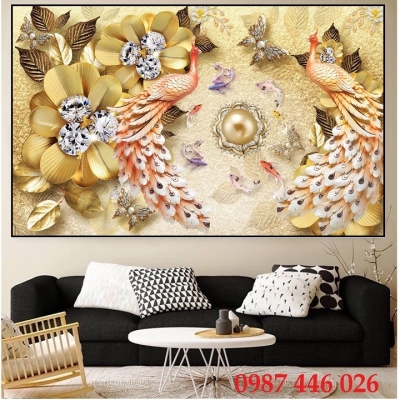 Tranh gạch men chim công HP0