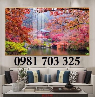 Tranh gạch hoa đào 3D trang trí tường