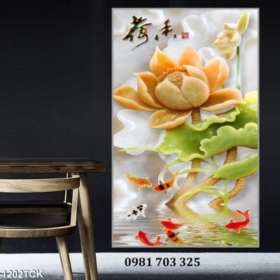 Tranh gạch đẹp 3D hoa sen