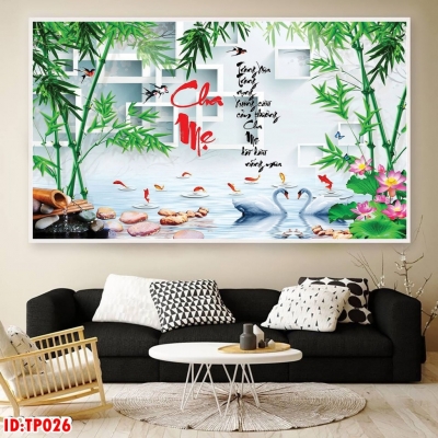 Tranh dán tường phòng khách - tranh thư pháp