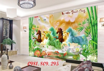 gạch tranh  ngựa 3d dán tường phòng khách JSG999