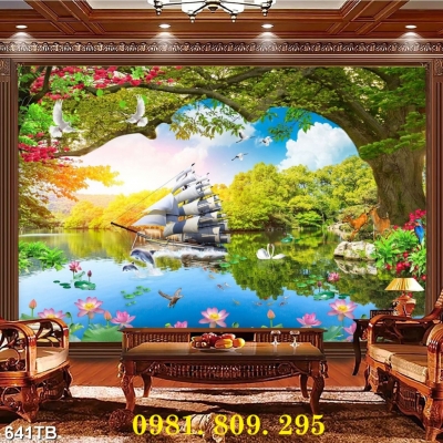 Tranh gạch 3d thuyền , tranh gạch men