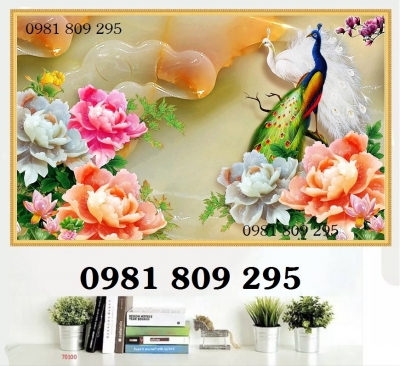 tranh gạch 3d - tranh chim công sứ ngọc