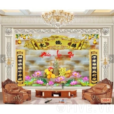 Tranh gạch 3d câu đối phòng thờ - HH5