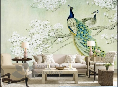 Tranh gạch 3d chim công tranh gạch 3d trang trí - FKK76