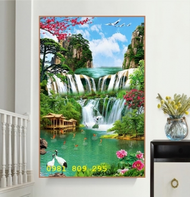 Gạch trang trí , tranh gạch thác nước 3d