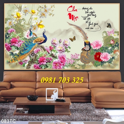 tranh chim công phong thủy, gạch tranh trang trí tường