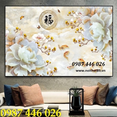 Gạch tranh hoa mẫu đơn, tranh gạch 3d