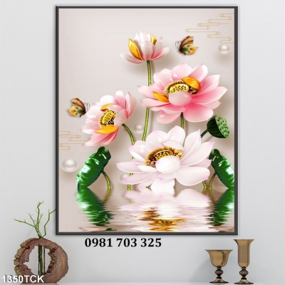 Tranh gạch hoa sen 3D phong thủy dán tường