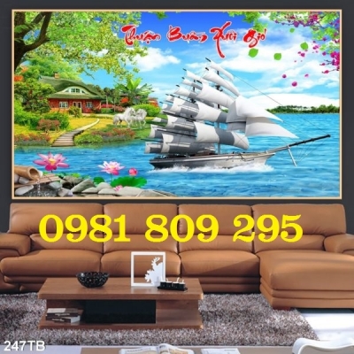 Thuận buồm xuôi gió , tranh gạch 3d thuyền