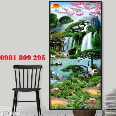 Tranh gạch sơn thủy 3d khổ đứng F456