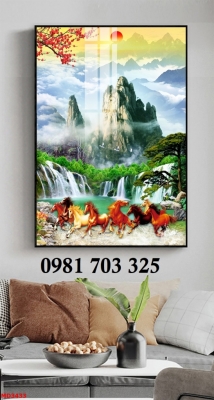 Tranh gạch phong thủy bát mã khổ đứng