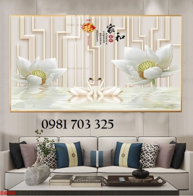 Tranh hoa sen , gạch men 3D trang trí tường