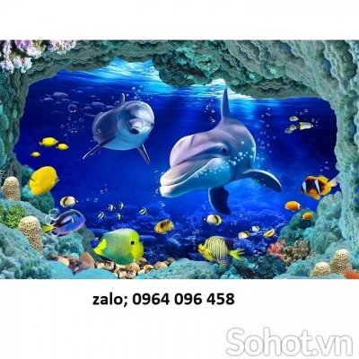 Tranh gạch 3d cá heo ốp tường phòng tắm - 0433CB