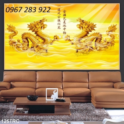 Gạch tranh phong thủy rồng vàng 3d- Tranh phòng thờ