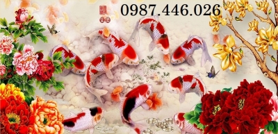 Tranh gạch men cá chép vàng 3d HP8384